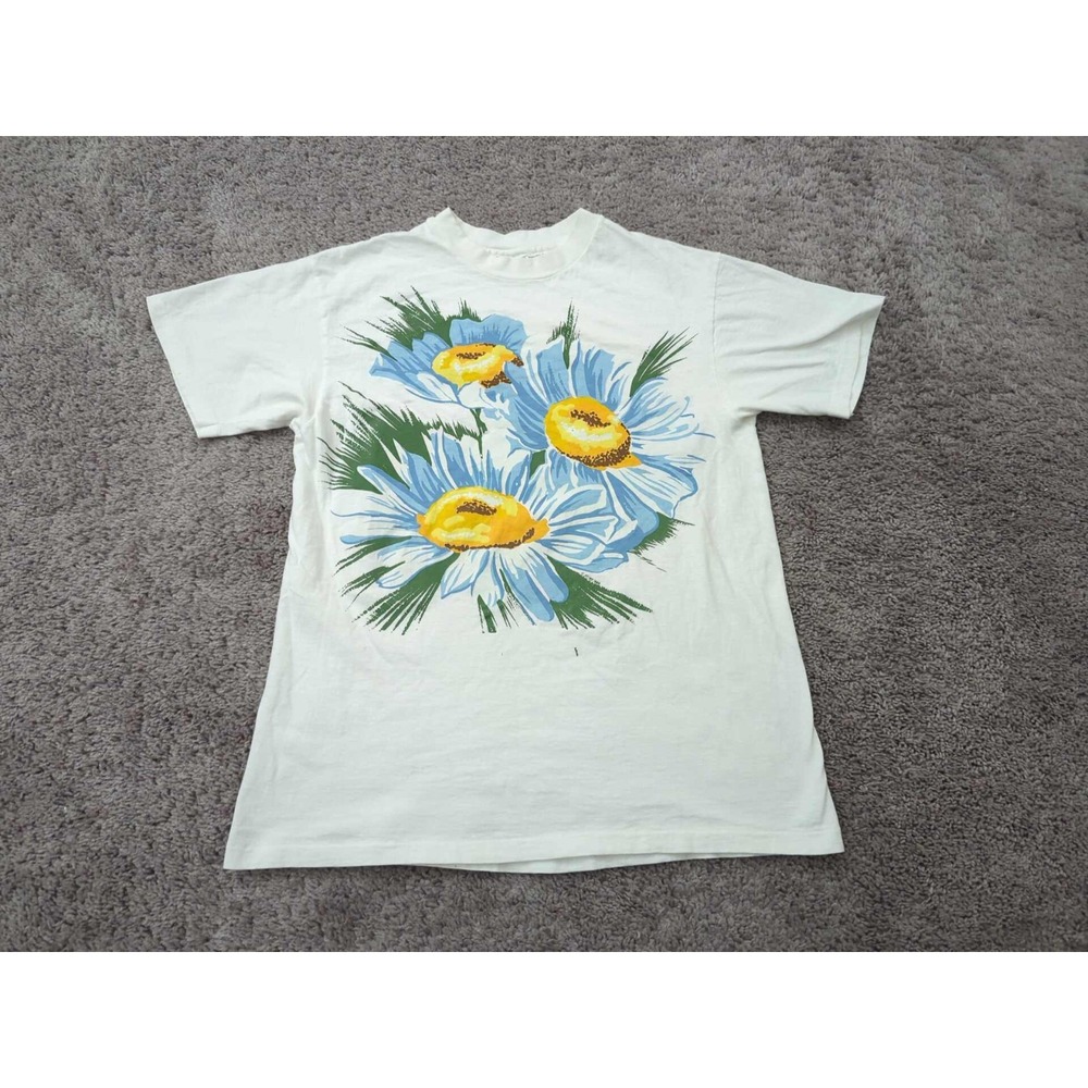 Vintage Hanes Beefy Tee Mens Large Daisy‎ Floral Nature Made in USA
